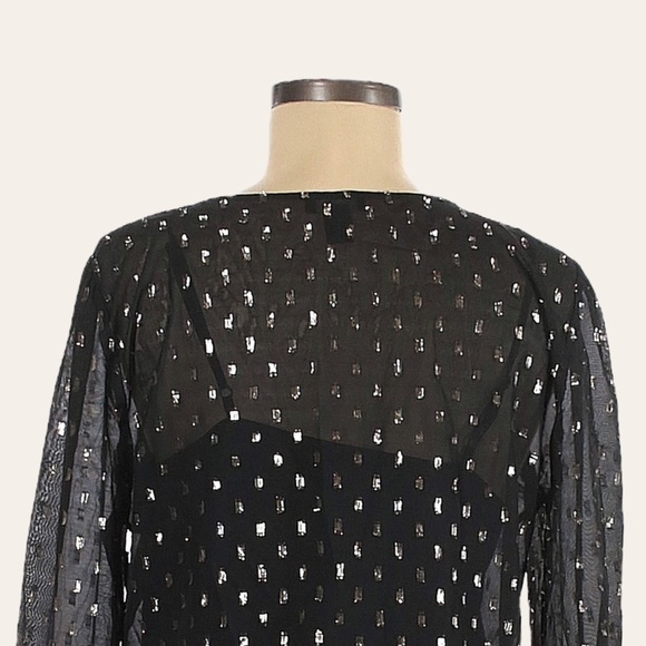 Halogen Nordstrom Gold Clipdot Sheer Sleeve Peplum Ruffle Blouse Size M NWT - Picture 4 of 10